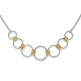 Sterling Silver Rhodium-Plated/Gold-plt Dia.-Cut Circles with 2in ext Necklace